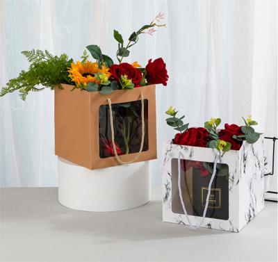  100% Recycelbarer eleganter quadratischer Blumenblumenstrauß-Papiertüte mit Fenster mit Fenster