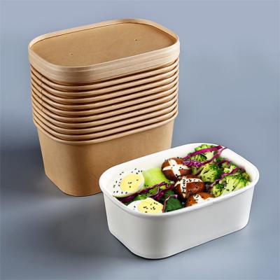Einwegbehälter aus naturbraunem rechteckigem Kraftpapier mit Deckel für das Mittagessen zum Mitnehmen