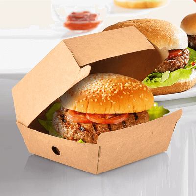 kreative Einweg-Burgerbox-Verpackung aus Kraftpapier
