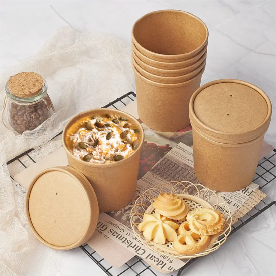 disposable white kraft paper bowl with lids