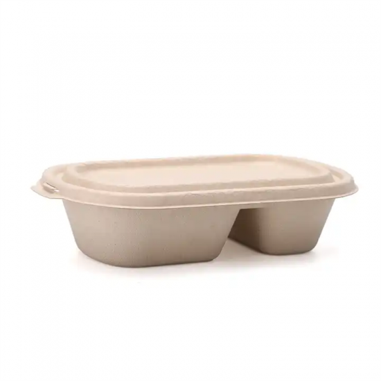 Bio bagasse food rectangle container 2 sections